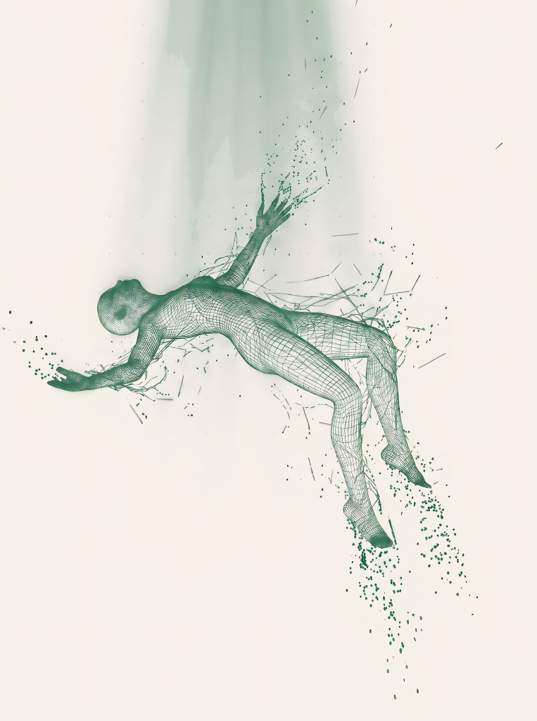 Falling wireframe figure